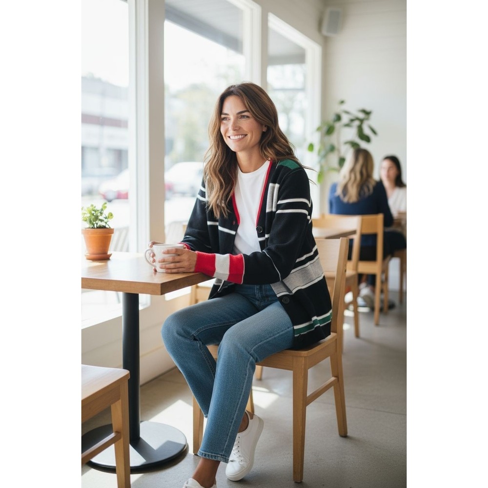 Womens Sonia Rykiel Christmas Cashmere Cardigan Sweater 5-Button Size 38/6‎ EUC